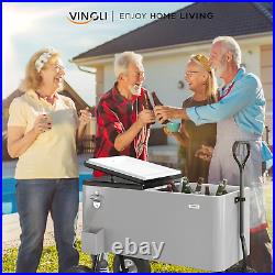 VINGLI 80 Quart Wagon Rolling Cooler Ice Chest, WithLong Handle and 10 Wheels, Po