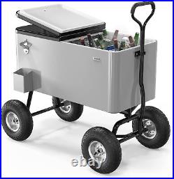 VINGLI 80 Quart Wagon Rolling Cooler Ice Chest, withLong Handle and 10 Wheels