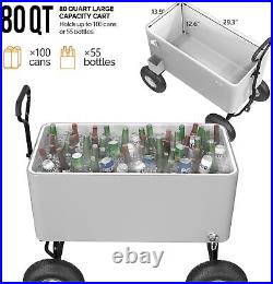 VINGLI 80 Quart Wagon Rolling Cooler Ice Chest, withLong Handle and 10 Wheels