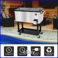 VINGLI Outdoor 80QT Rolling Party Iron Spray Cooler Cart Ice Bee Chest Patio