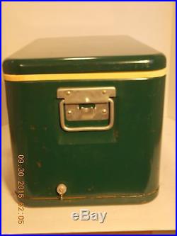 VINTAGE METAL COOLER GREEN ICE CHEST THERMOS BRAND HUNTING CAMPING PARTY RETRO