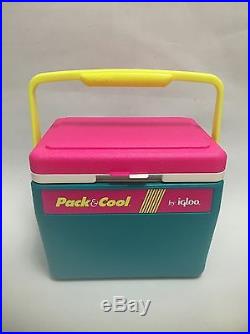 Vintage 1980s Pack & Cool IGLOO Cooler Ice Chest Neon Yellow Teal Hot Pink White