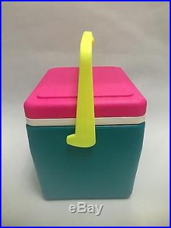 Vintage 1980s Pack & Cool IGLOO Cooler Ice Chest Neon Yellow Teal Hot Pink White