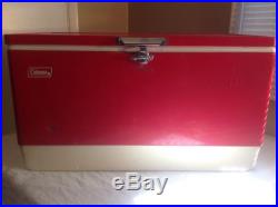 Vintage 1981 COLEMAN Red Metal Ice Chest Cooler Tailgater with Tray 54 Quart BIG