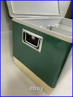 Vintage 60s Coleman Handled Ice Chest Box Cooler Green Camping Large Steel USA