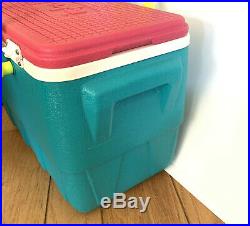 Vintage 90s IGLOO Picnic Basket Cooler Teal Pink Yellow Cooler Retro Water Jug