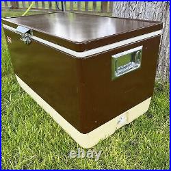 Vintage Brown Metal Coleman Cooler Ice Chest Large Size 28 x 15 x 16