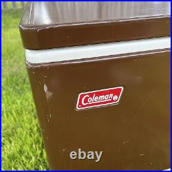 Vintage Brown Metal Coleman Cooler Ice Chest Large Size 28 x 15 x 16