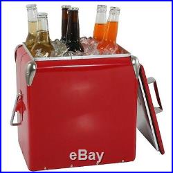 Vintage Cooler Ice Box Picnic Chest Classic Retro Style Red Bottles Metal Beach