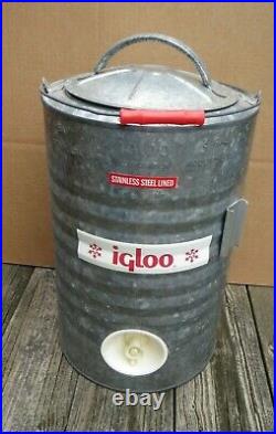 Vintage IGLOO 3 Gallon Galvanized Water Cooler Stainless Steel Lined IOB