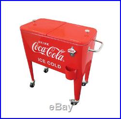 Vintage Ice Cooler Chest with Wheels 60 Qt. Retro Coca-Cola Plastic Drain Valve