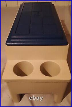 Vintage Igloo Kool Rest Large 23 Console Cooler, Cup Holders, Tan With Blue Lid