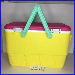 Vintage Igloo The Picnic Basket Cooler Teal Pink Yellow Handles Retro Brand New
