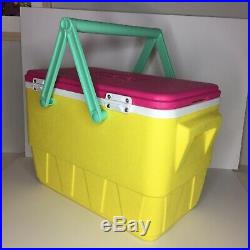 Vintage Igloo The Picnic Basket Cooler Teal Pink Yellow Handles Retro Brand New