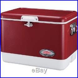 Vintage Red Cooler Retro Metal Camping Picnic Handles Ice Chest Beach Steel 54 G