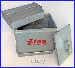Vintage STAG BEER Progress Refrigerator Metal Cooler with Lid, Tray & Opener VGC