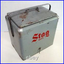 Vintage STAG BEER Progress Refrigerator Metal Cooler with Lid, Tray & Opener VGC