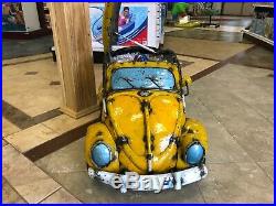 Vintage VW Bug Cooler Oil Drum Art Think Outside Yellow Beetle