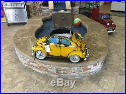Vintage VW Bug Cooler Oil Drum Art Think Outside Yellow Beetle