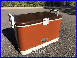Vtg 60s 70s thermos made in usa tan cooler ice chest EUC for Age