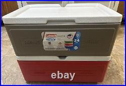 Vtg Coleman 2 Party Stacker Coolers Red/Gray 6625 USA