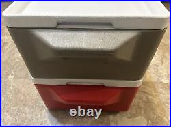 Vtg Coleman 2 Party Stacker Coolers Red/Gray 6625 USA