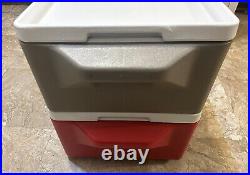 Vtg Coleman 2 Party Stacker Coolers Red/Gray 6625 USA