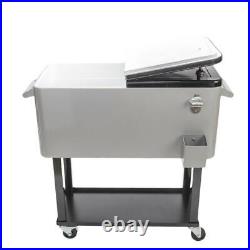 Warm Outdoor 80 Quart Rolling Patio Steel Party Cooler Cart Ice Chest Silver