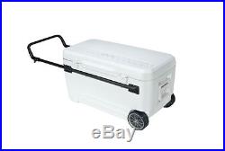 Wheeled Cooler Ice Chest Rolling Large Capacity 110 Quart 150 Can Wheels White