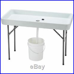 White Plastic 4' Folding Party Ice Cooler Drink Table Skirt Picnic Catering Bar