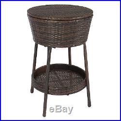 Wicker Ice Bucket Outdoor Patio Furniture All-Weather Beverage Cooler with Tray