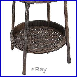 Wicker Ice Bucket Outdoor Patio Furniture All-Weather Beverage Cooler with Tray