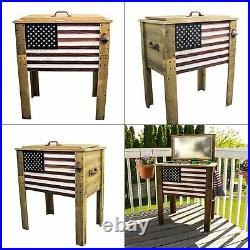 Wooden Patio Beverage Cooler for Porch, Deck, Patio American Flag 57 Qt Backyard