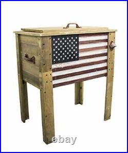 Wooden Patio Beverage Cooler for Porch, Deck, Patio American Flag 57 Qt Backyard