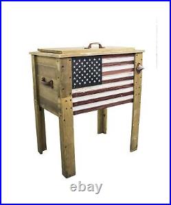 Wooden Patio Beverage Cooler for Porch, Deck or Patio American Flag Design