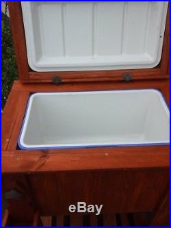 Wooden Rustic Cooler With Four Wheels and Spigot