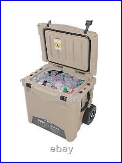 Xspec 45 Quart Towable Roto Molded Ice Chest Outdoor Cooler With Wheels, Sand
