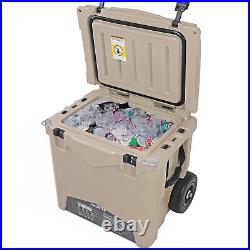 Xspec 45 Quart Towable Roto Molded Ice Chest Outdoor Cooler with Wheels, Sand