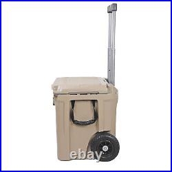 Xspec 45 Quart Towable Roto Molded Ice Chest Outdoor Cooler with Wheels, Sand