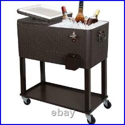 Zimtown 80 Quart Rattan Rolling Cooler Cart Ice Beer Beverage Chest on Wheels wi
