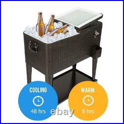 Zimtown 80 Quart Rattan Rolling Cooler Cart Ice Beer Beverage Chest on Wheels wi